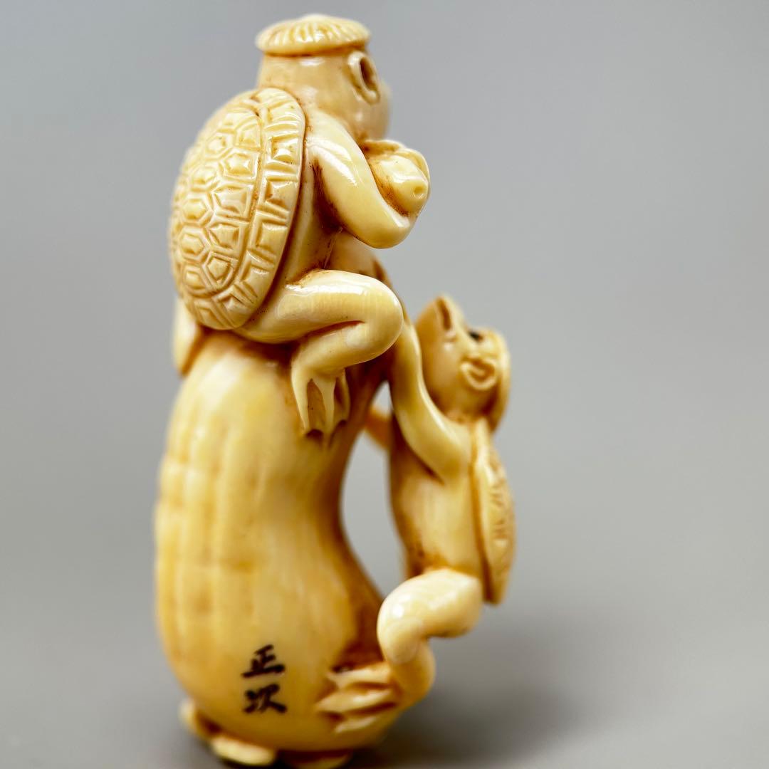 猿と亀の彫刻極上天然素材 アンティーク 骨董 飾り物 古美術 置物 細密細工