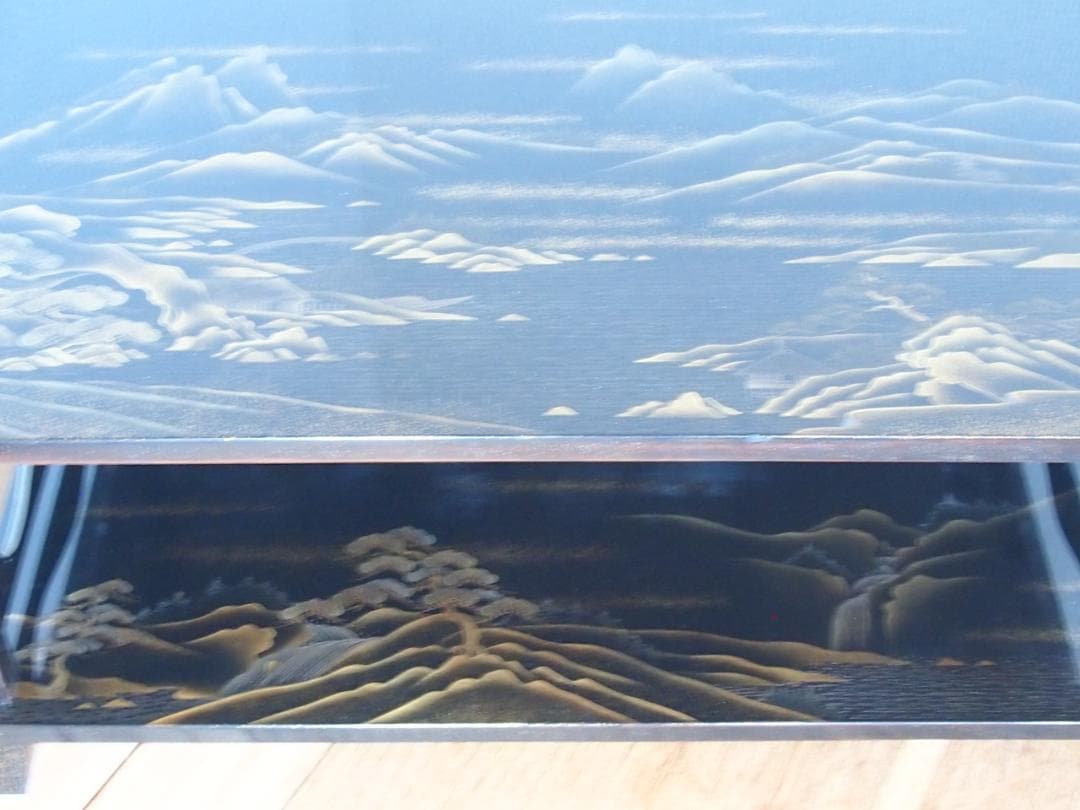 骨董・時代の美品】大名道具 二段平卓 山水蒔絵 香炉台/盆栽台/