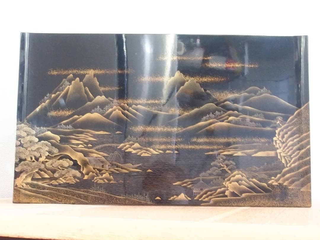 骨董・時代の美品】大名道具 二段平卓 山水蒔絵 香炉台/盆栽台/