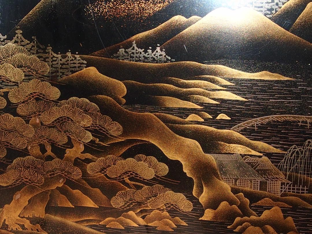 骨董・時代の美品】大名道具 二段平卓 山水蒔絵 香炉台/盆栽台/