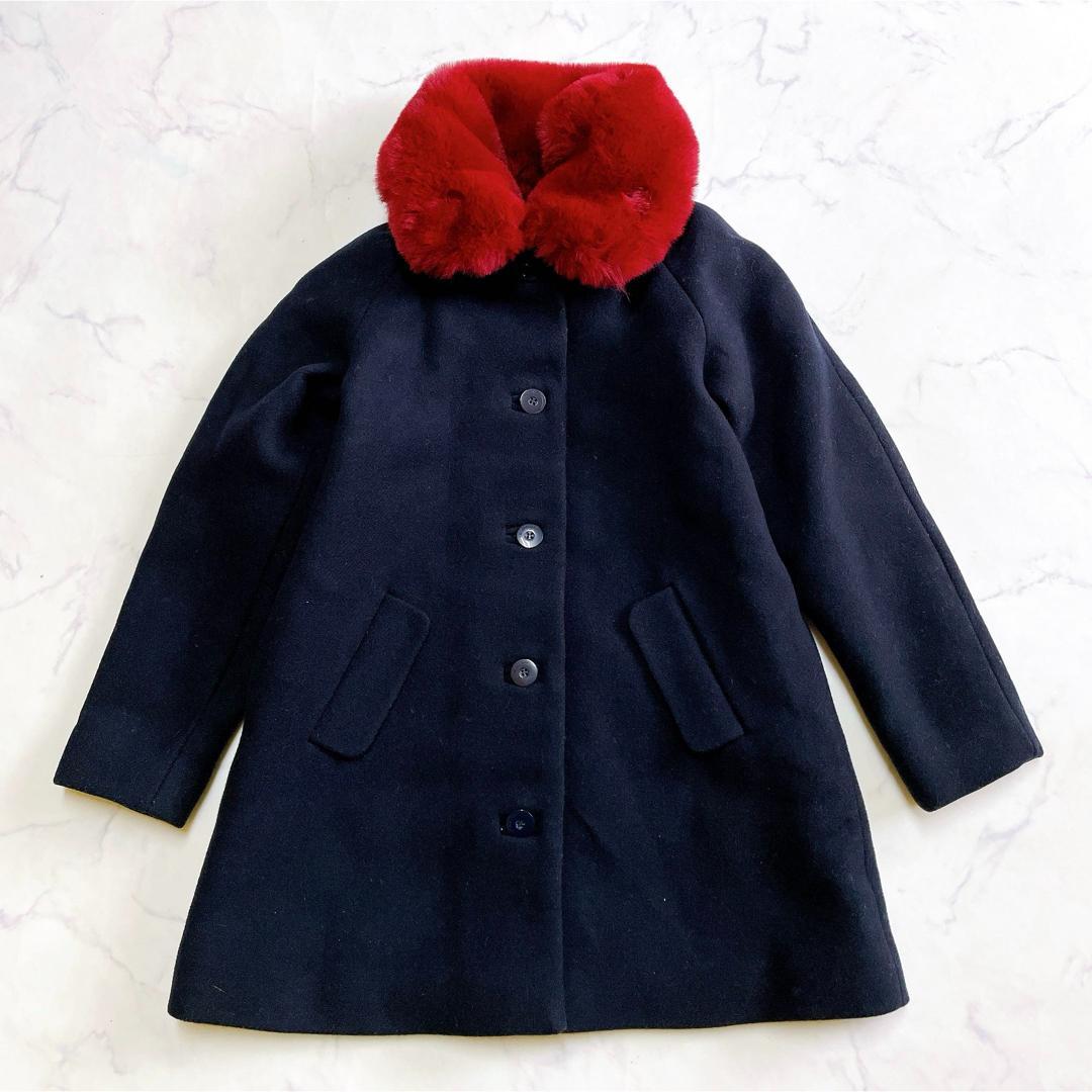 美品 ジャカディ ウールコート 赤ファー付 フード付 3way 128cm 8A