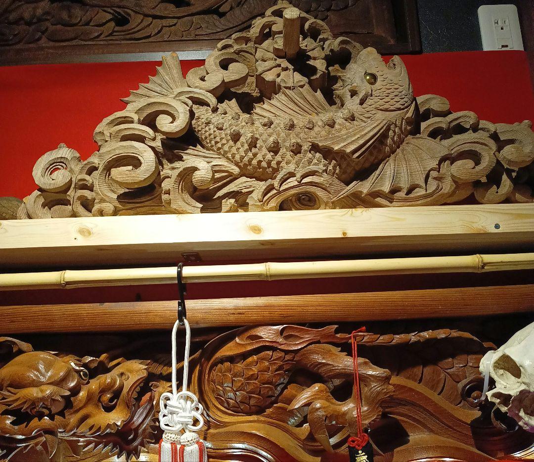 木彫り 玉眼 彫刻 魚 化け鯉 鯱 龍 麒麟 欄間 アンティーク 骨董品