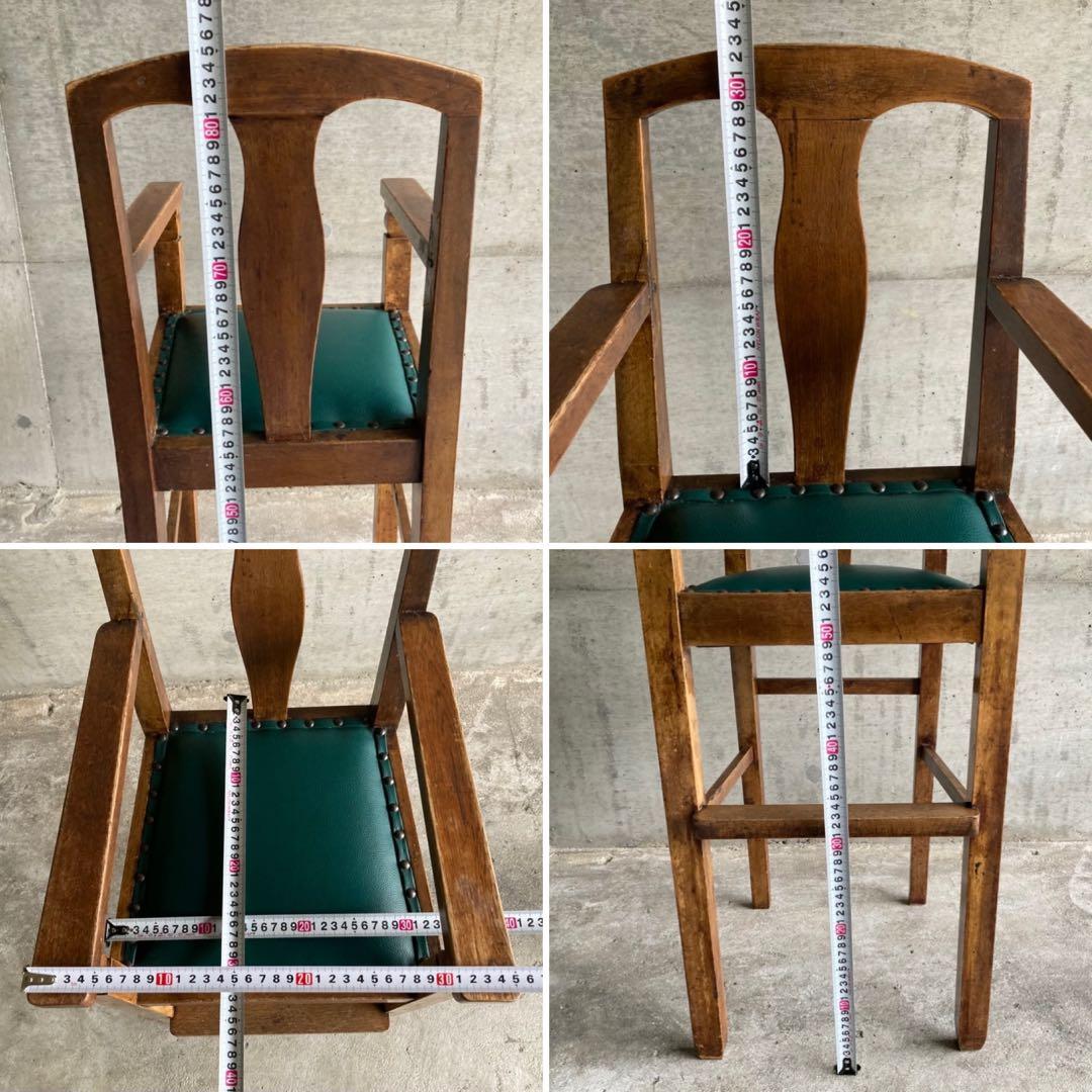 古い味のある子供椅子 ハイチェア 木製 飾り台 緑色 家具 レトロ