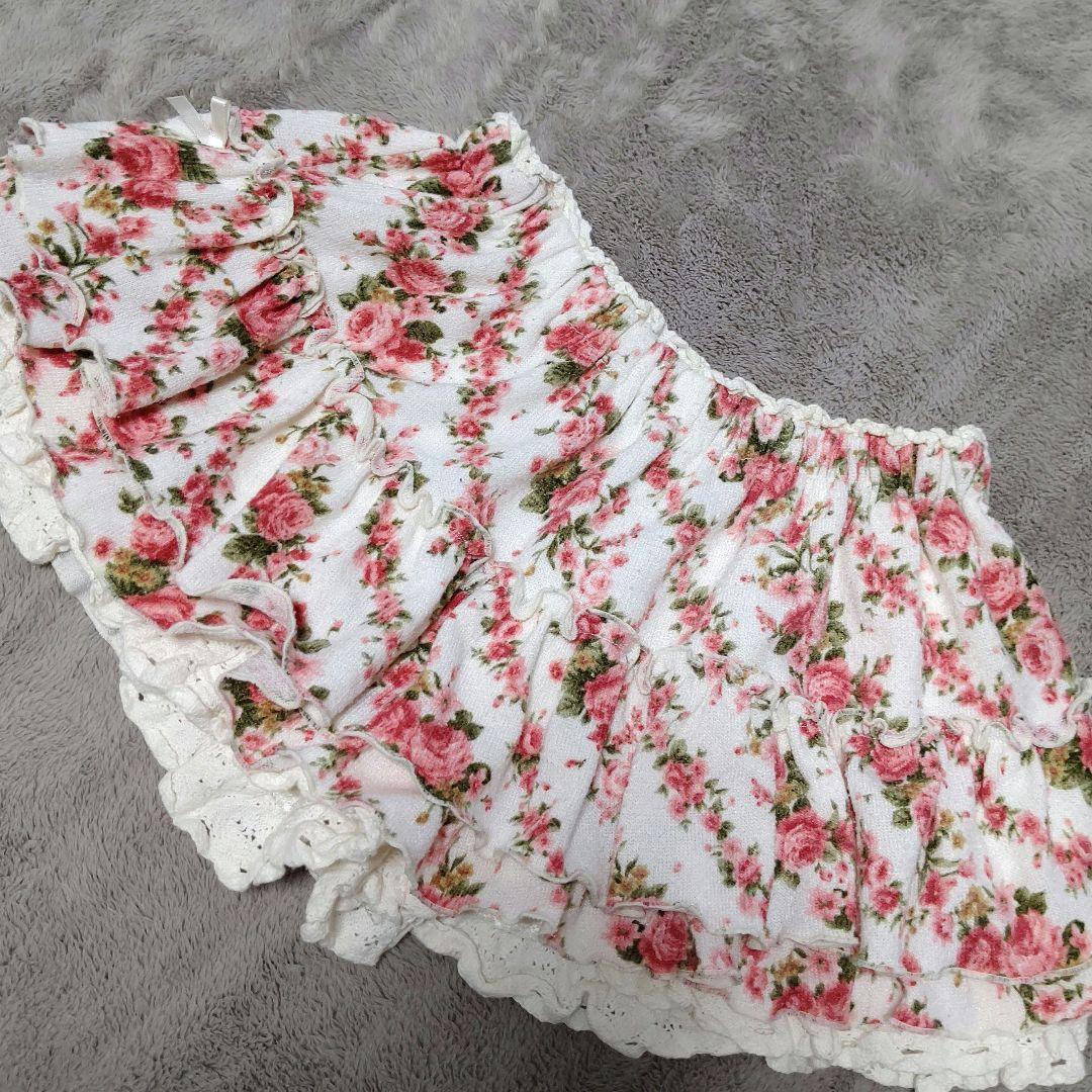 LIZ LISA 花柄スカパン ホワイト/ピンク レース編み