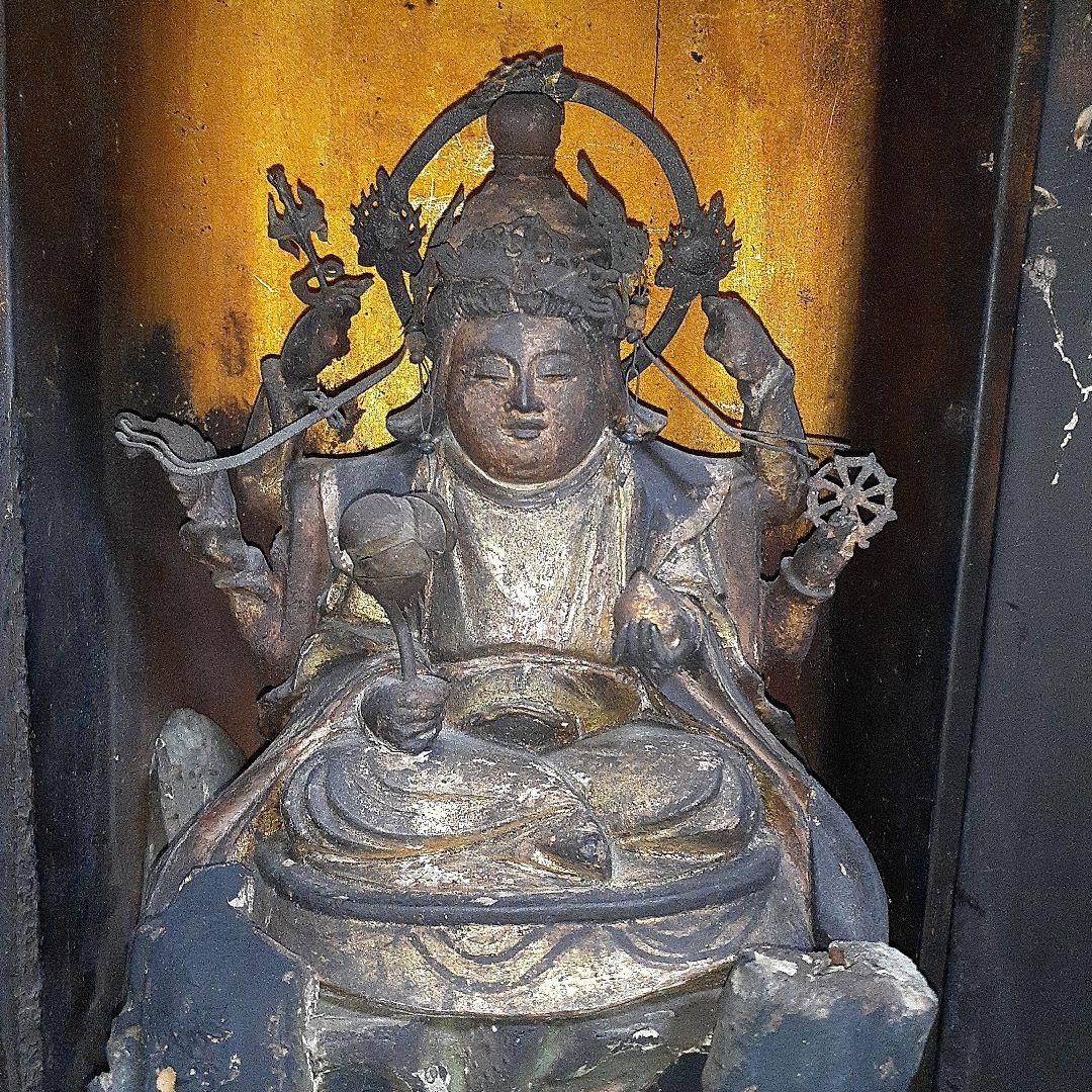 極逸品 鎌倉時代 六臂弁財天 仏像 厨子