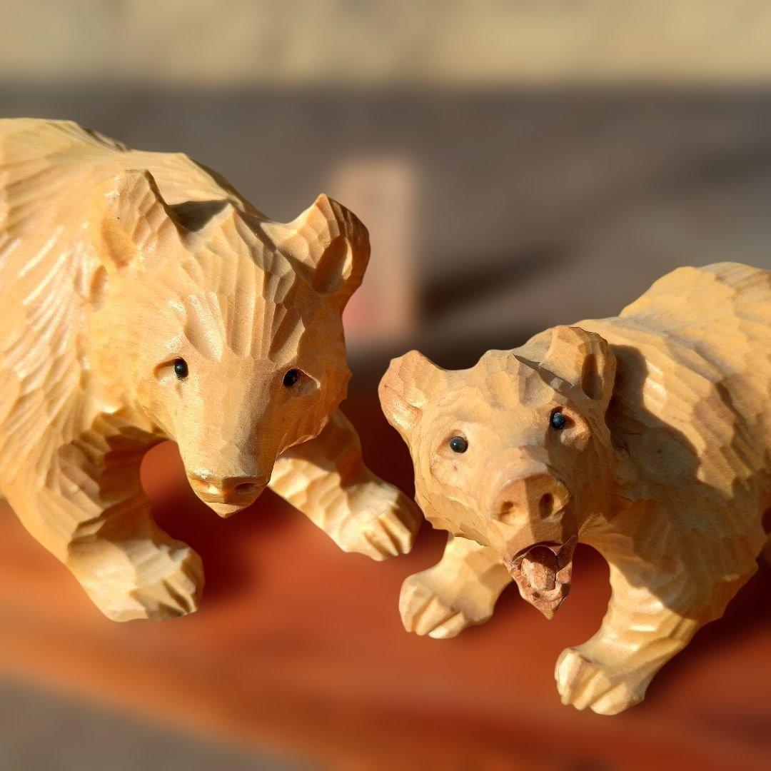 北海道 木彫熊 堀井民芸 白熊親子 vintage 木彫り 熊 民藝 民芸 - メルカリ