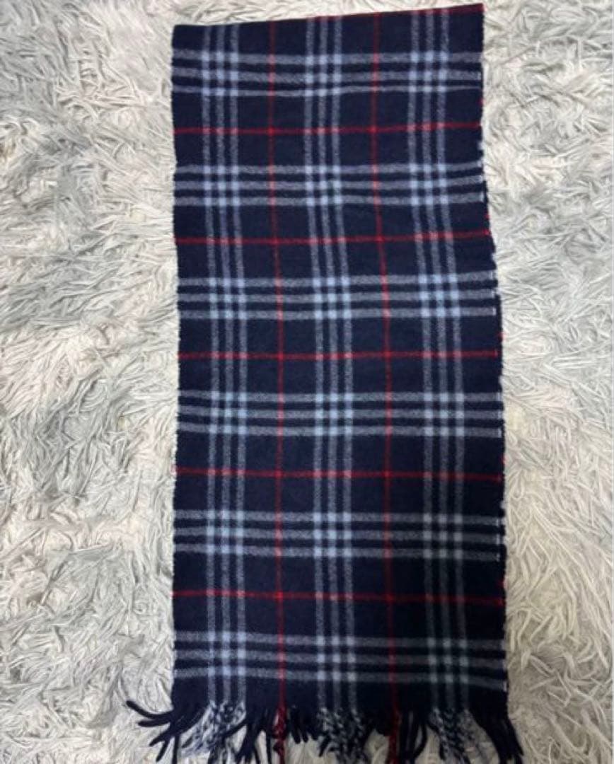 BURBERRYバーバリーノバチェック柄 マフラー 100%ラムウールネイビー