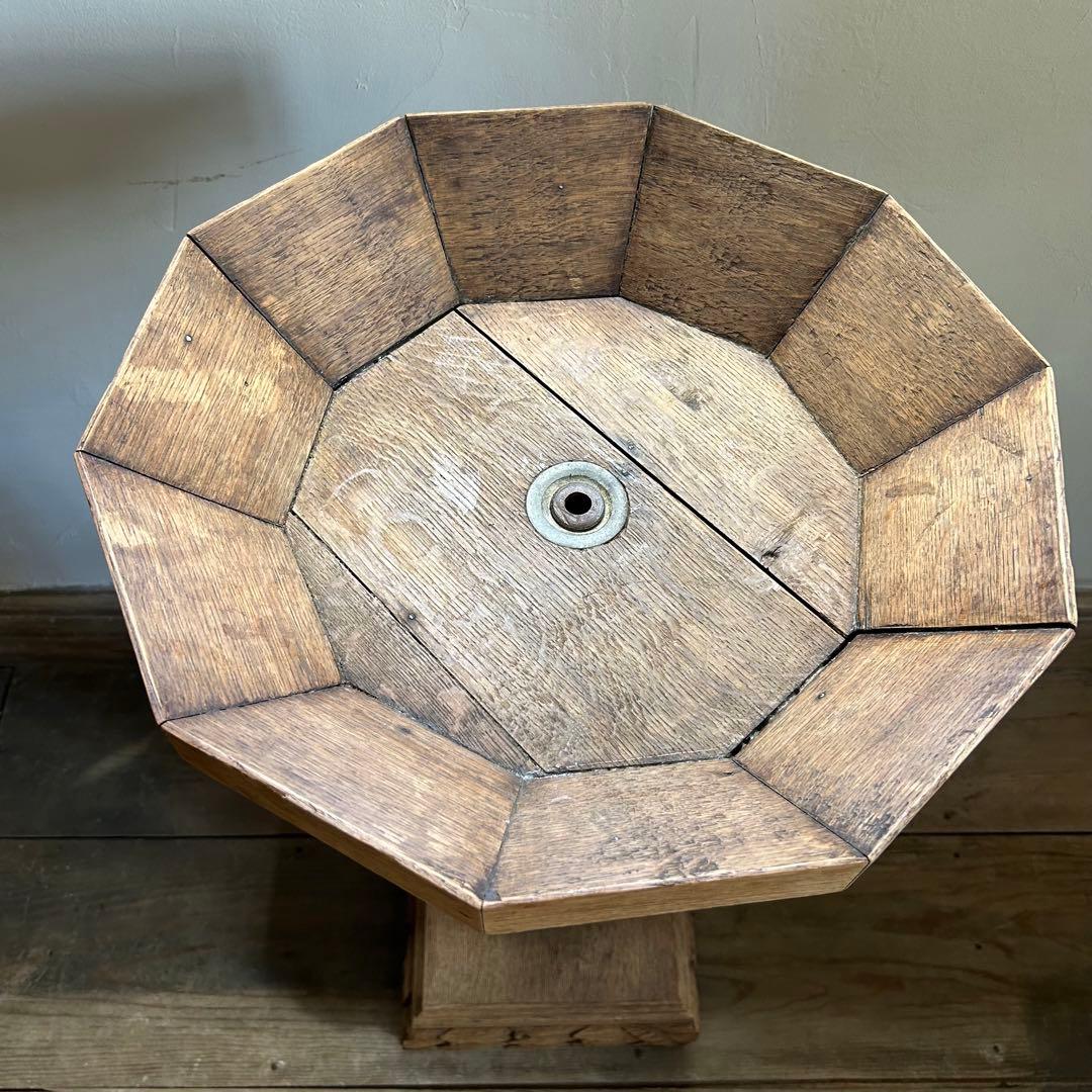 フランスアンティーク 剥離 木製バードバス 花台 スタンド 回転式回転台