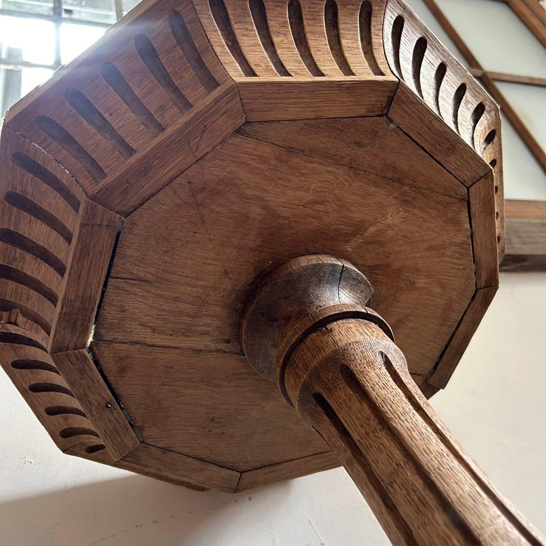 フランスアンティーク 剥離 木製バードバス 花台 スタンド 回転式回転台