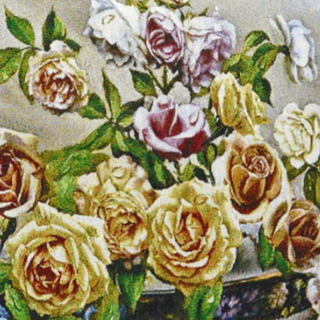 絵画　『卓上の薔薇』　フランス・ゴブラン織り使用　良質キャンバス　豪華　額絵