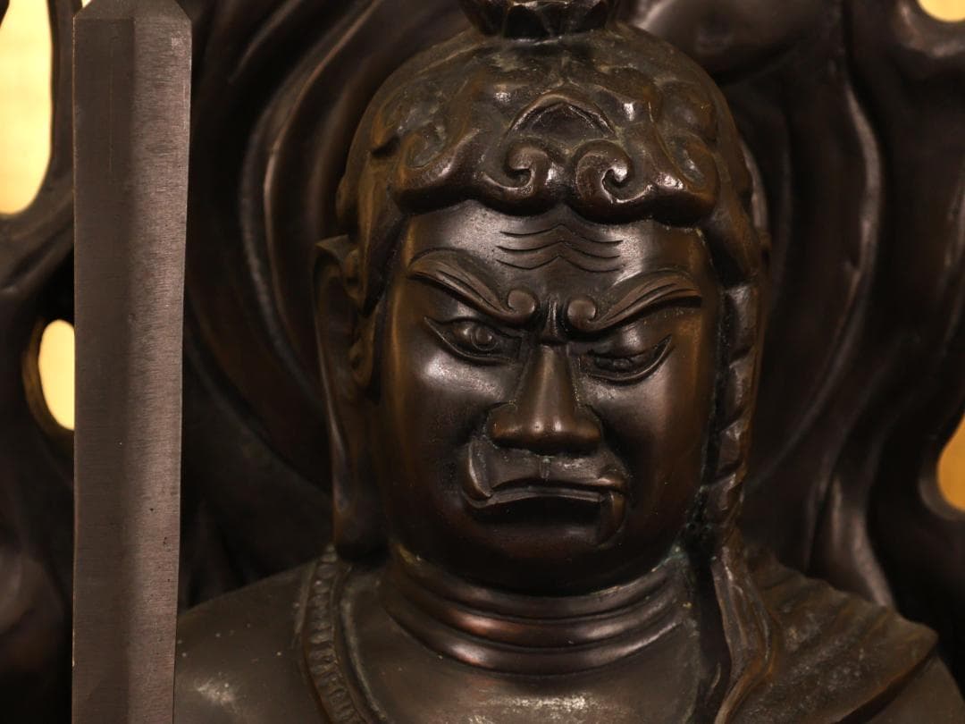 BK259 本物保証 般若純一郎 作 「 不動明王立像 」 ブロンズ 高さ98