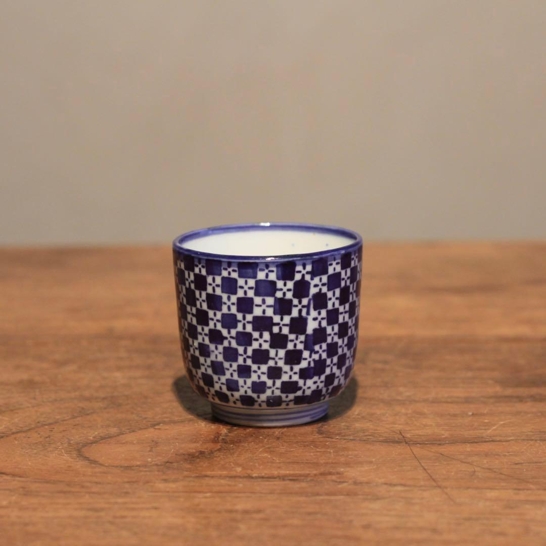 市松文様 筒盃 明治 印判 酒器 ぐい呑み 古美術 古道具 アンティークこに