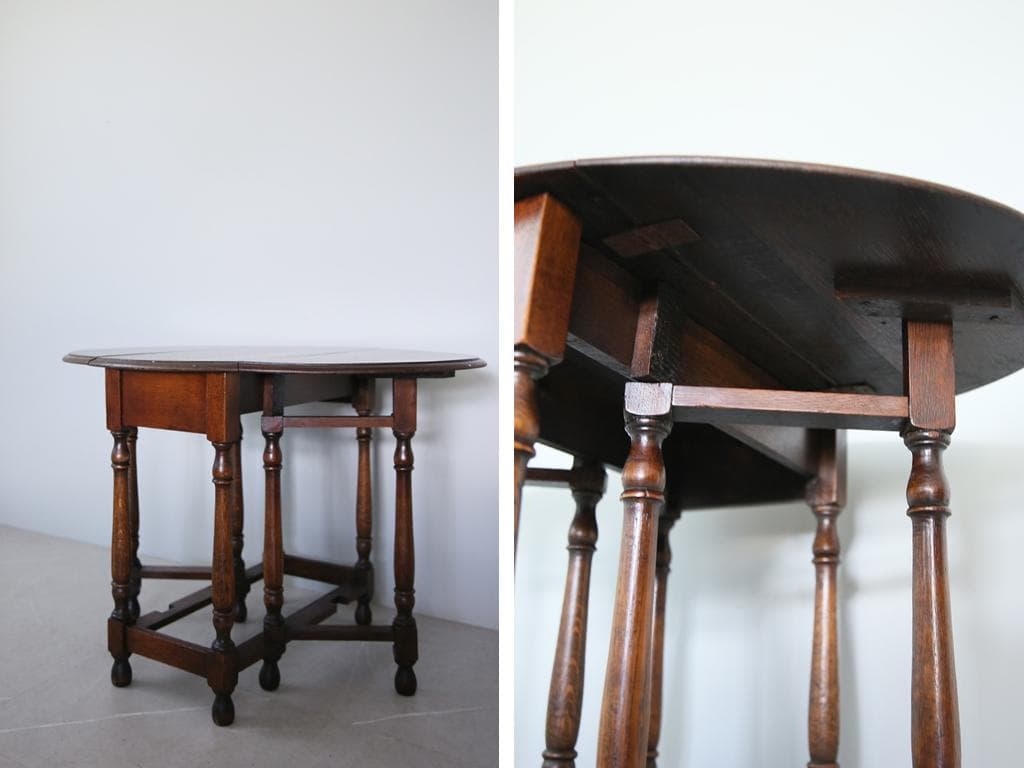英国アンティーク木製ゲートレッグテーブル/ダイニング机バタフライ(89-250)