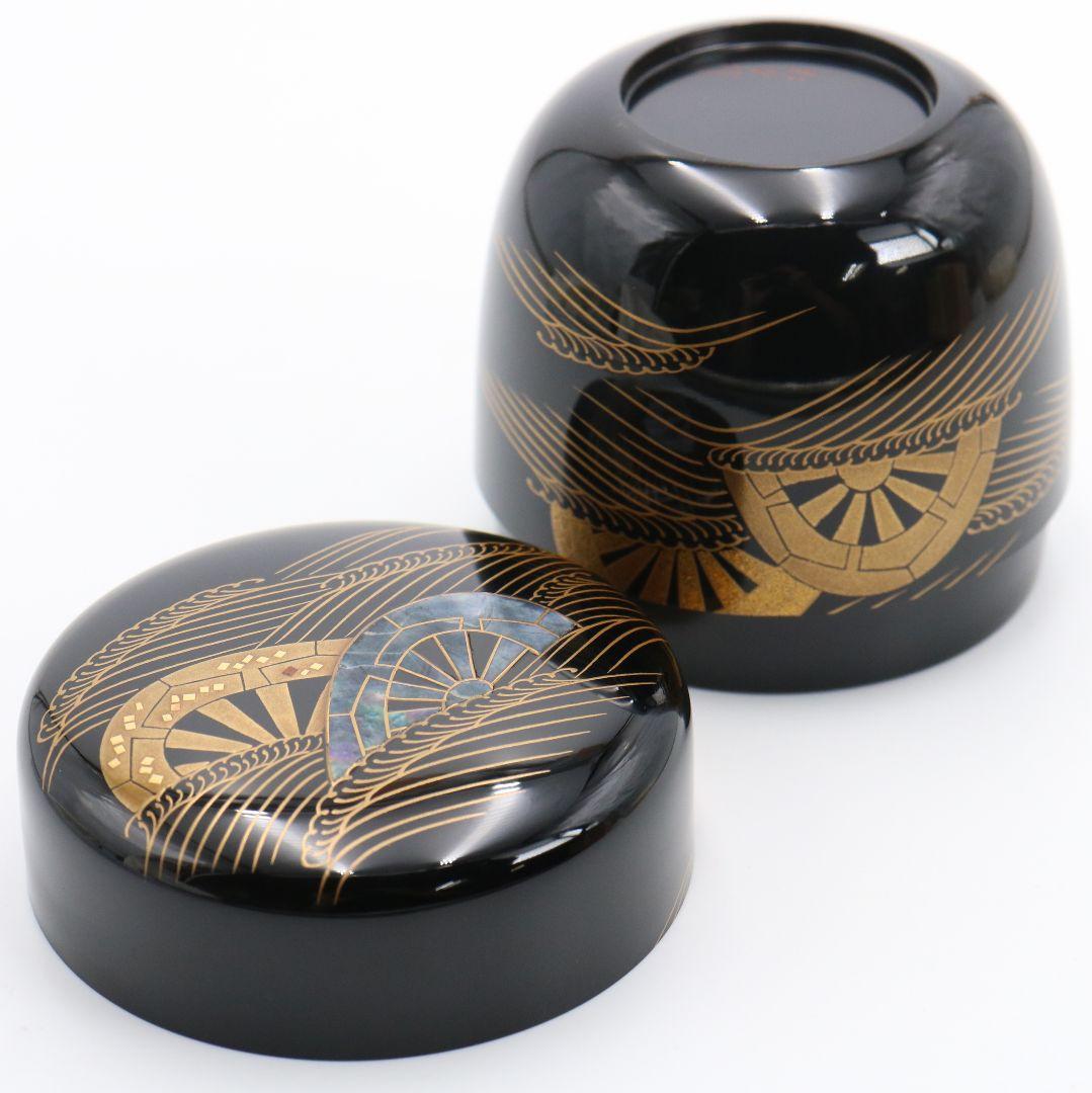 藤野松香作 波源氏車蒔絵 中棗 螺鈿細工 茶道具 共箱共布 V823