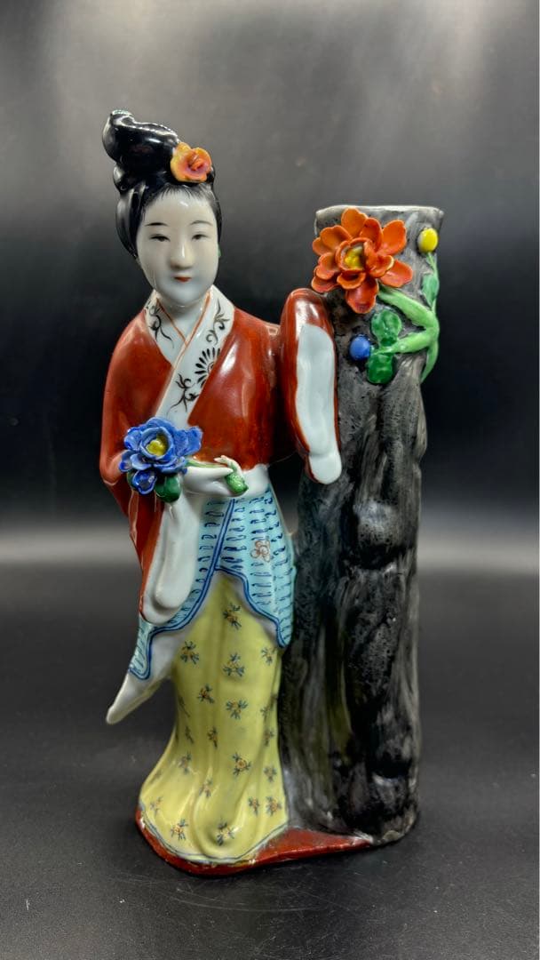 中国美術 古玩 色絵陶人形 陶器人形 高さ約26cm 置物 オブジェ 古董品