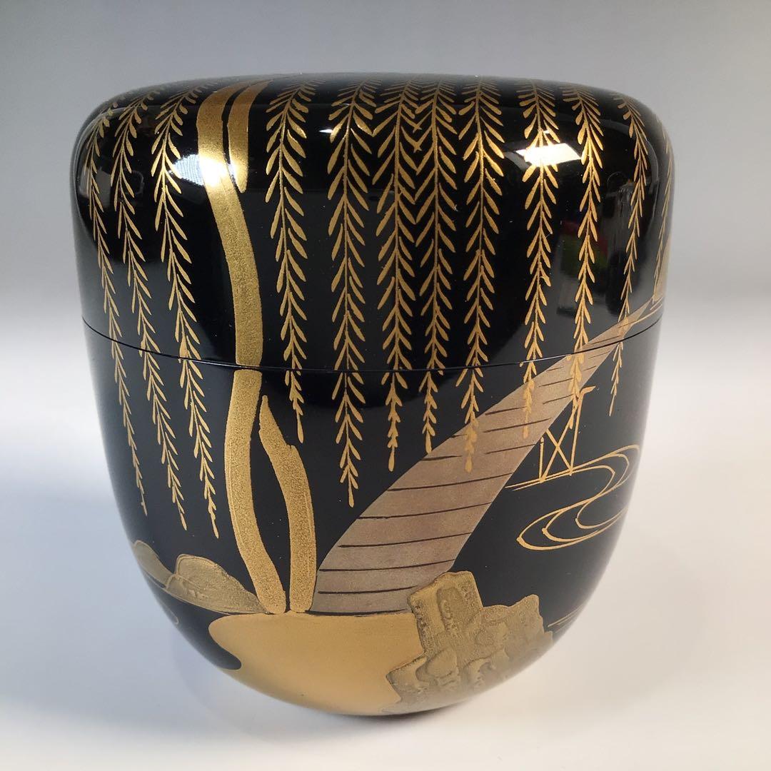 M215 棗 『塗師 多田桂寛作』『黒漆塗』『金柳橋蒔絵』『中棗』 共