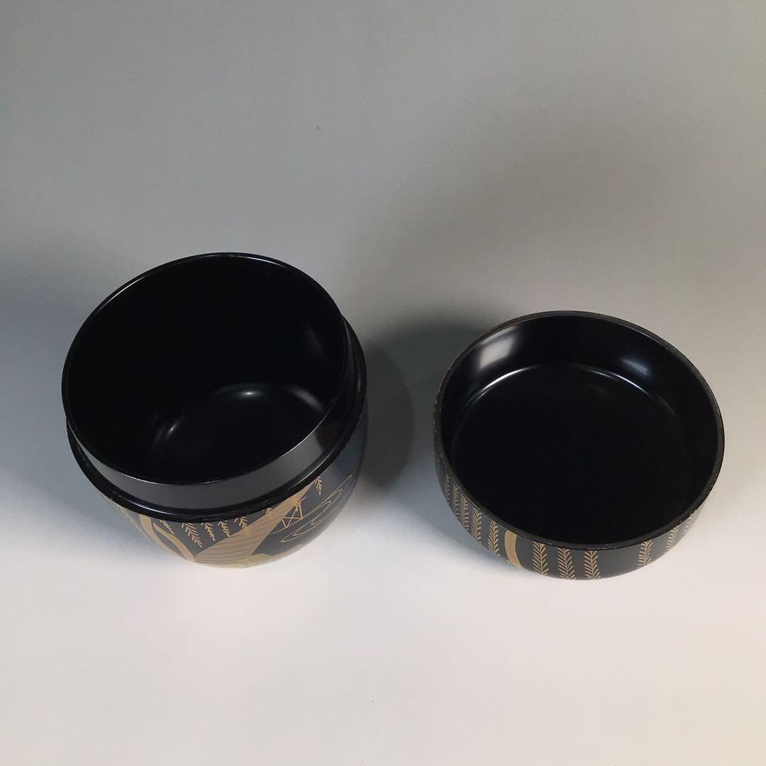 Ｍ２１５　棗　『塗師　多田桂寛作』『黒漆塗』『金柳橋蒔絵』『中棗』　共箱　茶道具