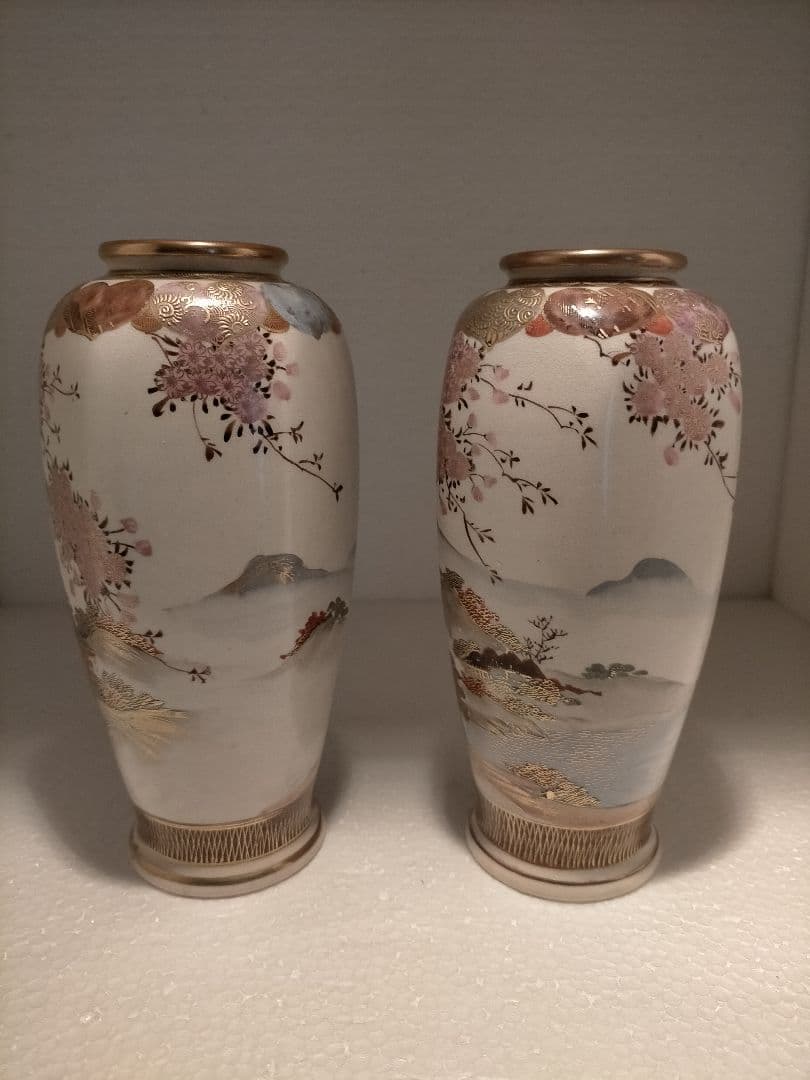 アンティーク 里帰り 薩摩焼 喜多村 ベース 花瓶 一対