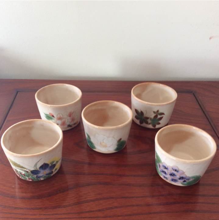 清水焼 とうあん(白掛五草花) 蕎麦猪口