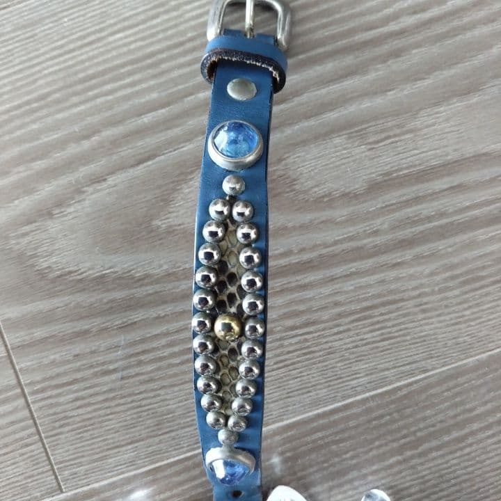 ウルフズヘッド⭐︎15㎜スタッズレザーブレスレット⭐︎ブルー