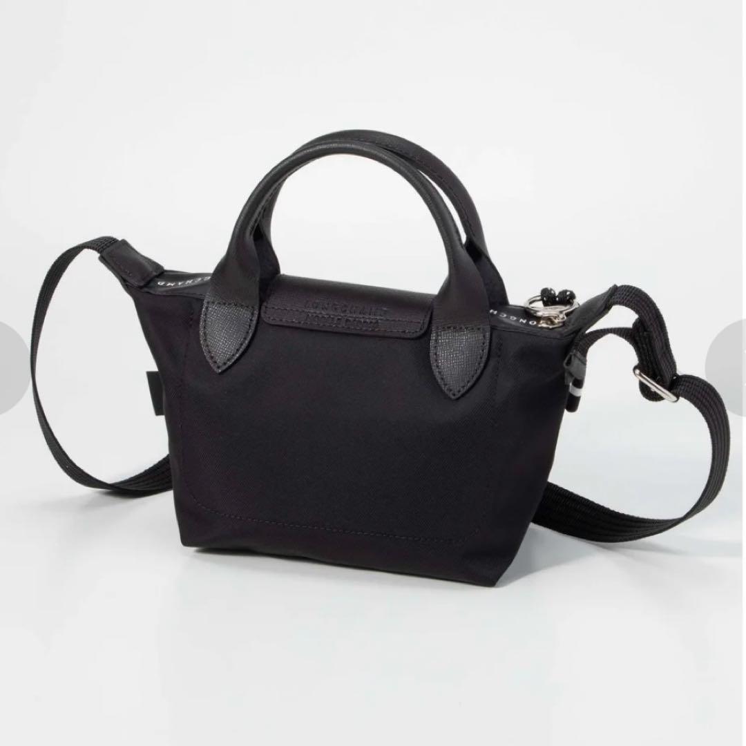 ロンシャン　ブラック ナイロン レザー ショルダーバッグ　Longchamp