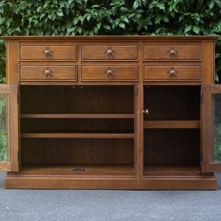 勇峰工芸 花柄 サイドボード ナラ材 葉山ガーデン 葉山家具 旭川 北海道