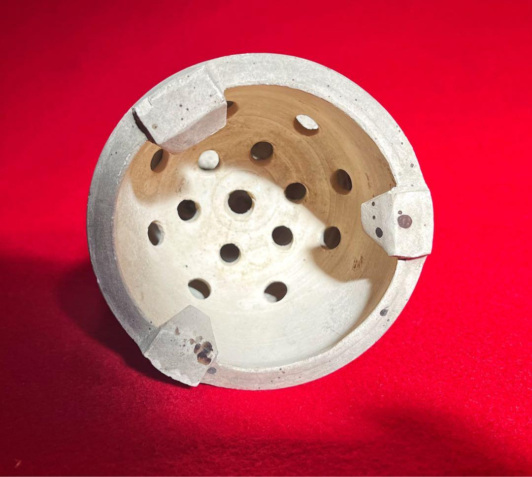 煎茶道具 古道具 茶道具 白泥 涼炉 涼炉台付 コレクション蟹彫刻 在銘