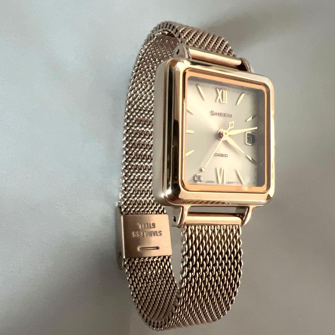 美品】CASIO SHEEN スクエア時計 金属メッシュベルト
