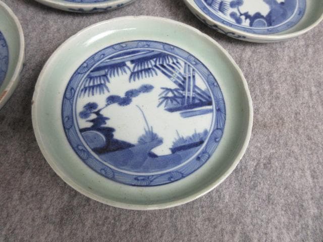 古伊万里冨貴長春青磁染付風景図焼物皿5枚 [B27960]の通販はau PAY