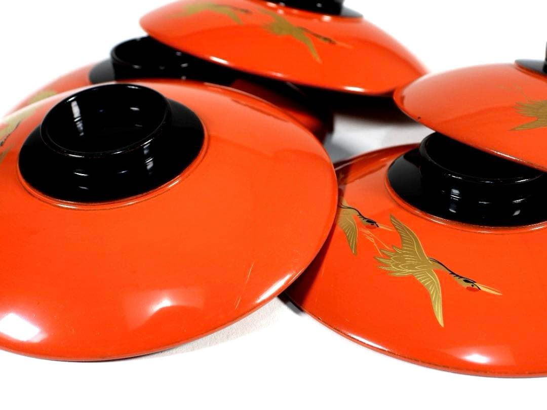 金蒔絵 千羽鶴 煮物椀 5客 木製漆器 天然木 輪島金沢能登 汁椀　蓋碗