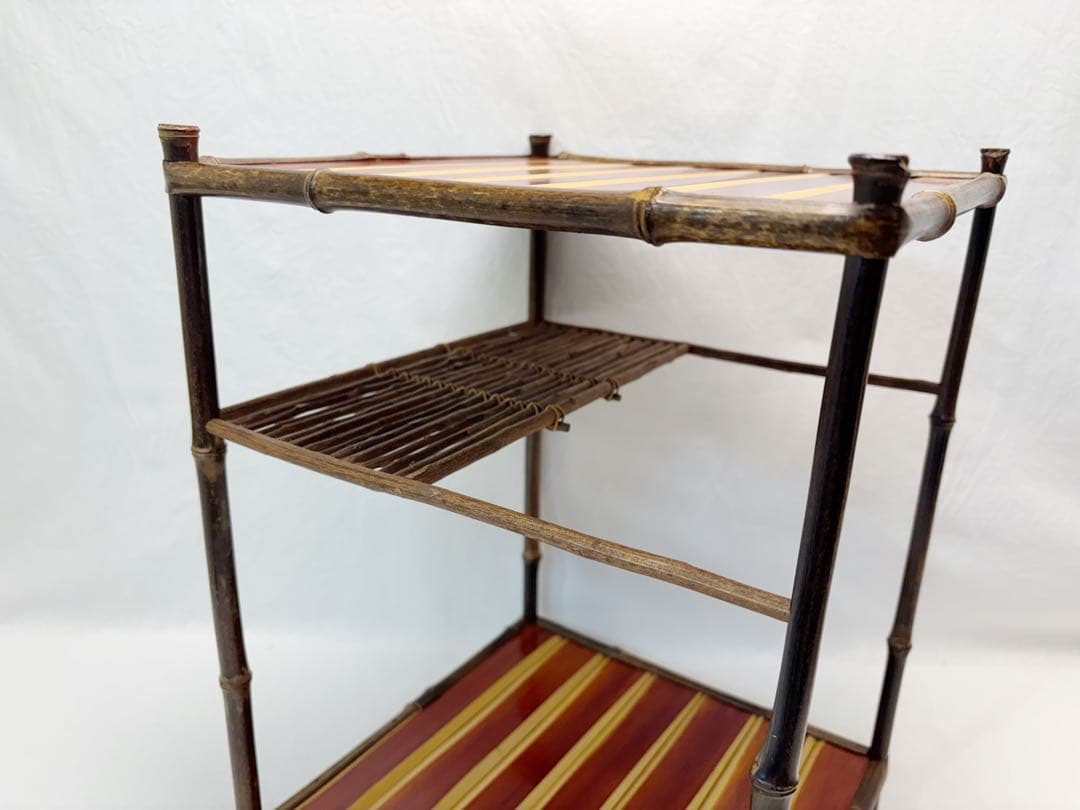 ほぼ未使用 茶道具 綾瀬棚 煎茶棚 黒竹柱 煎茶用二重棚 茶棚