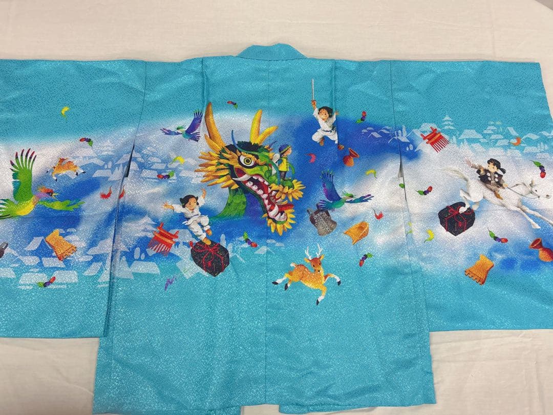 5～7歳男の子用 セット内容着物羽織、襦袢 3点セット、淡いオーシャンブルー