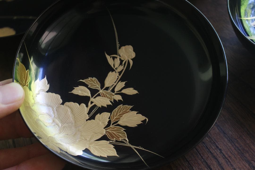 時代逸品！時代黒漆に極上草花蒔絵の映えるお椀7点（検輪島塗