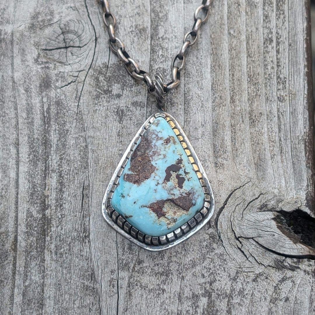 大粒 ハンドメイドのターコイズトップ インディアンジュエリー風