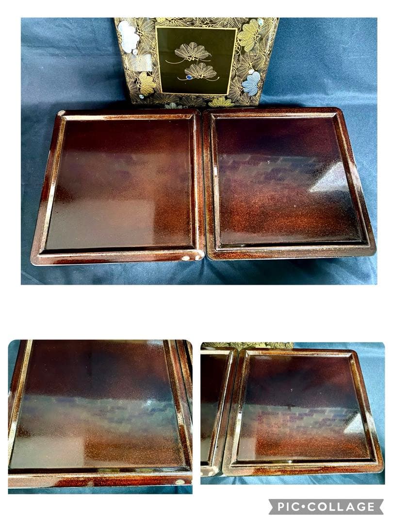アンティーク 輪島塗 漆器セット 天然木 蒔絵 菓子椀5客 ,沈金 2段重箱