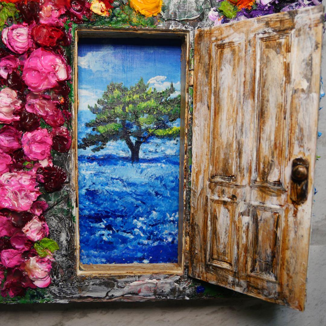 油絵 油彩 油彩画 絵画 絵【扉の先の青い世界の一本木】