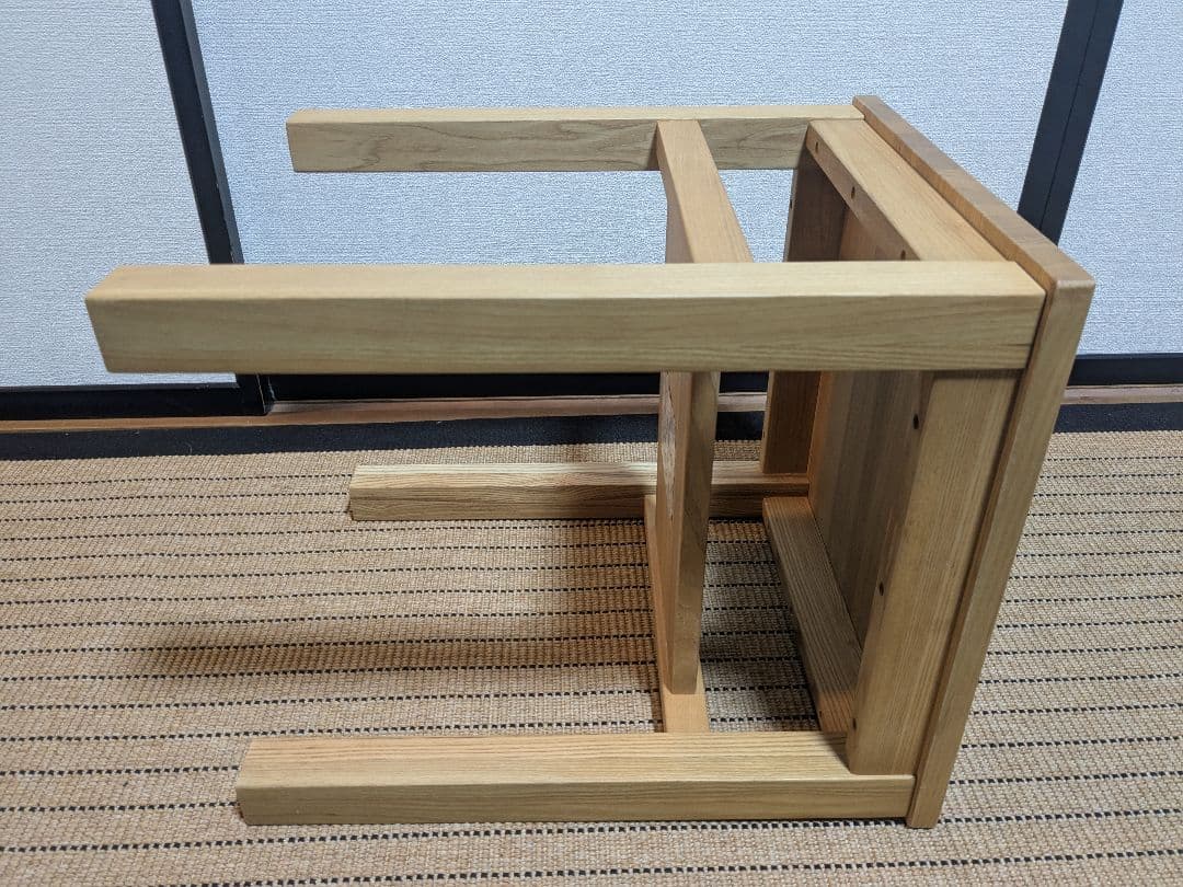 ○ 無印良品、サイドテーブルベンチ、タモ材、棚付き、送料込み