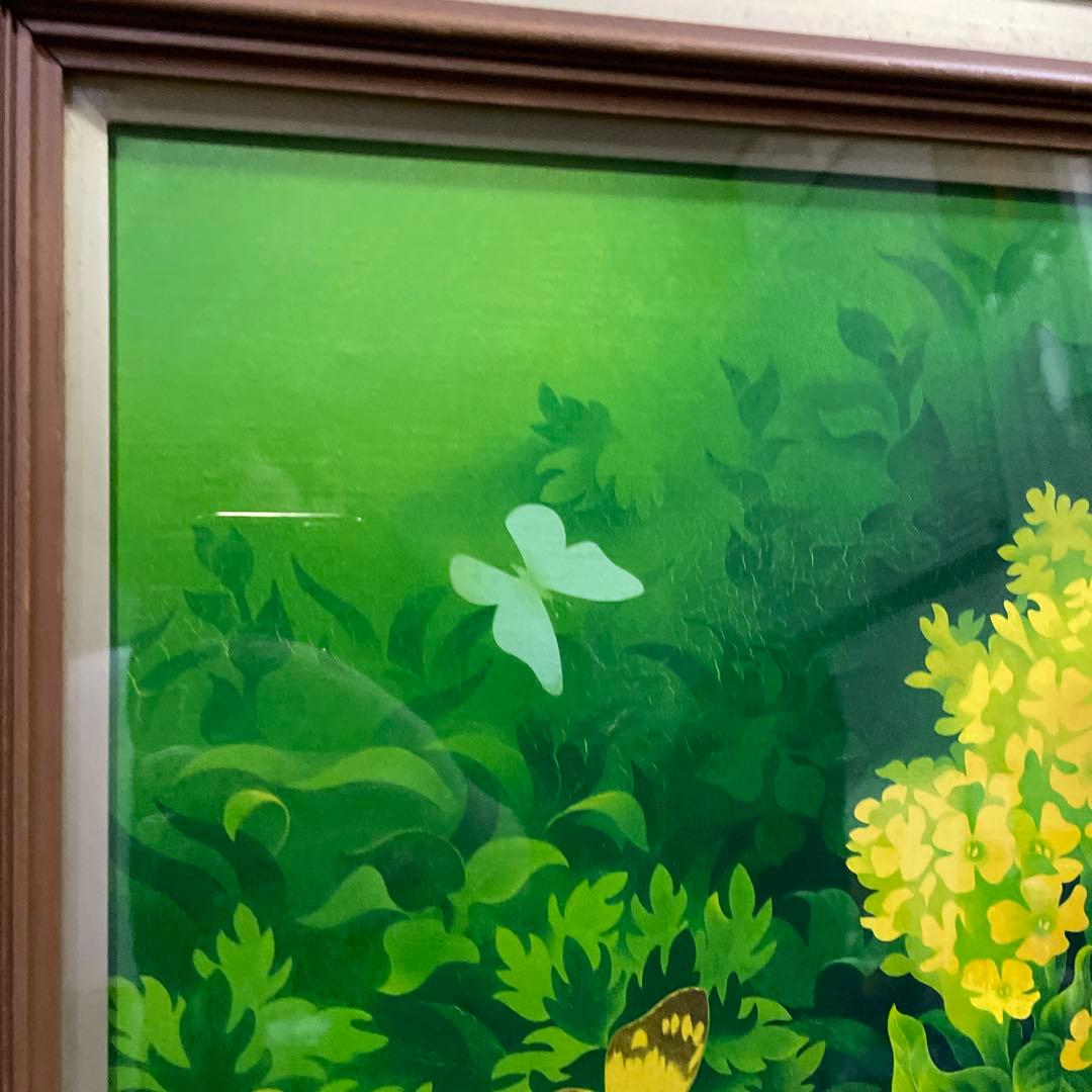 野宮武明　黄色い花と蝶々　油絵　真作