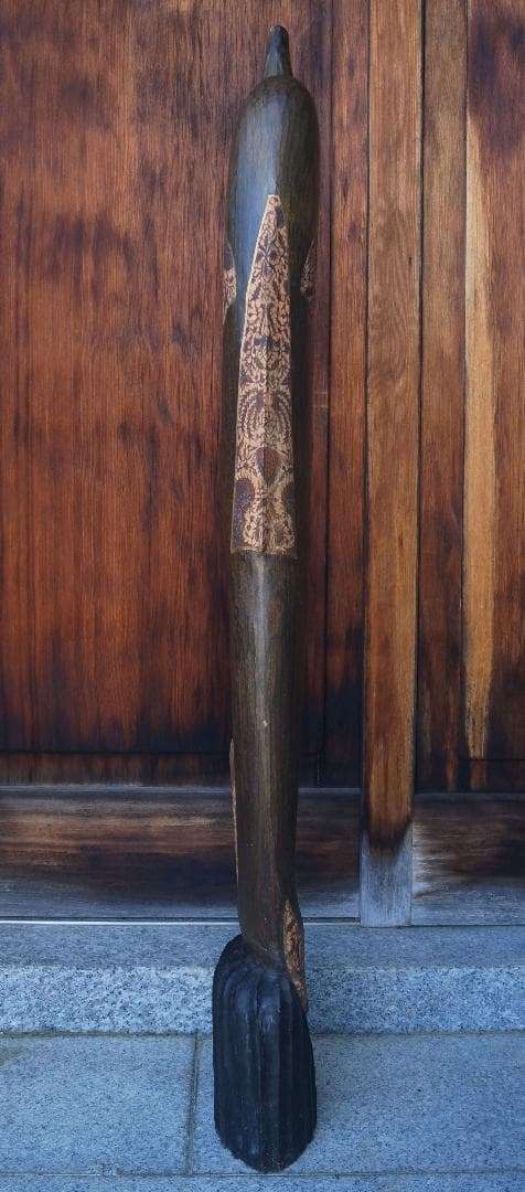 民俗バリ島 職人作品木製一刀彫り大型『イルカ』オブジェ更紗装飾 高