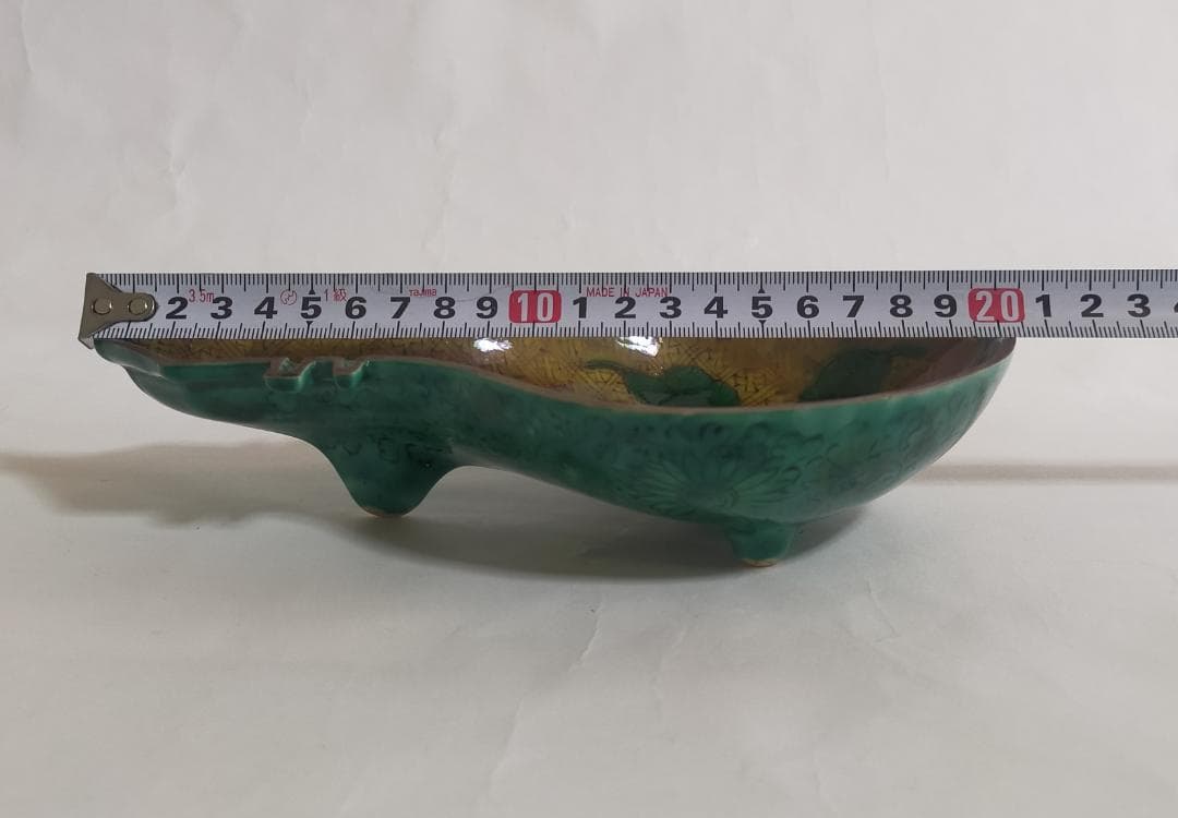 古九谷吉田屋青九谷琵琶形三足盛付皿