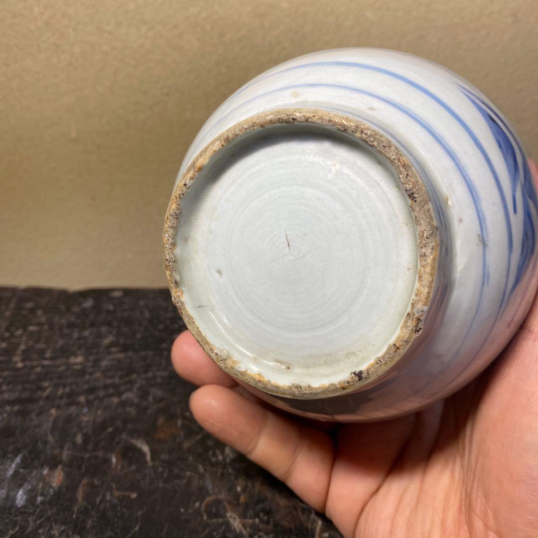 江戸時代　染付波千鳥丸徳利14.5cm10cm