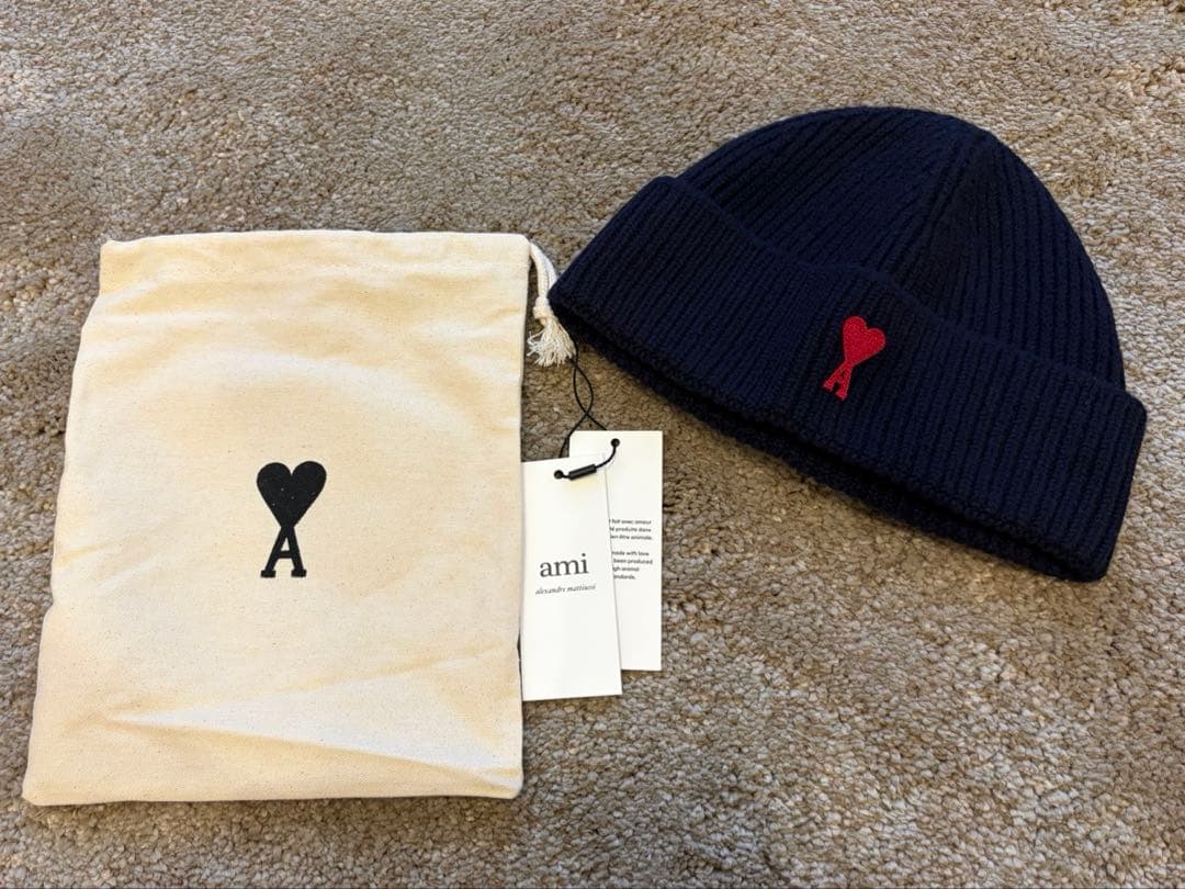 【美品】AMI PARIS アミパリ　ニット帽　ネイビー 楽天市場】アミパリス AMI PARIS 帽子 ニットキャップ ビーニー ニット