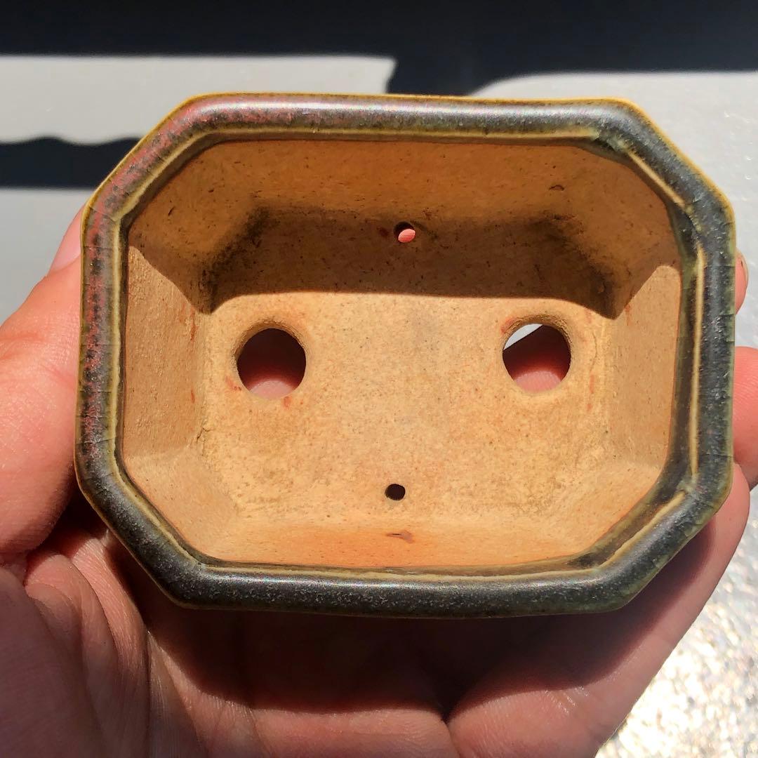 436.正子 窯変織布釉切角長方 盆栽鉢 7.6*6*3.7cm