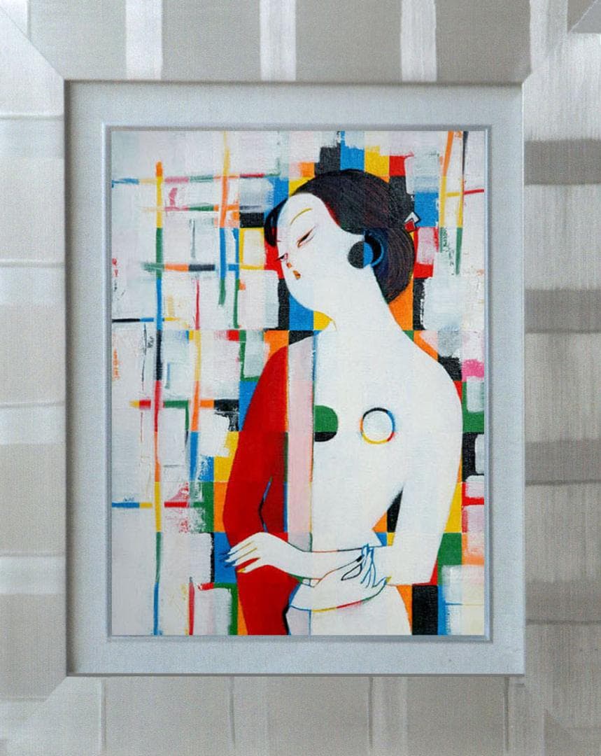 油絵 菅家令子 絵 絵画インテリア 額付(白) uF6-010911 人物 女性