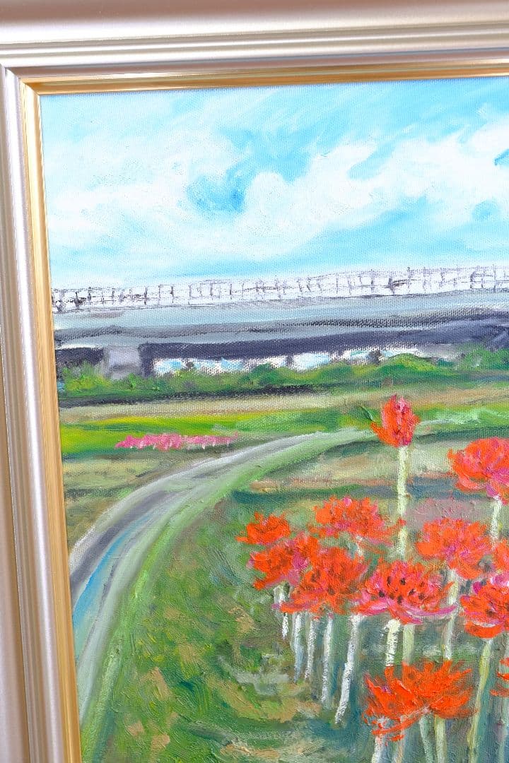 彼岸花油絵F6号額縁付き