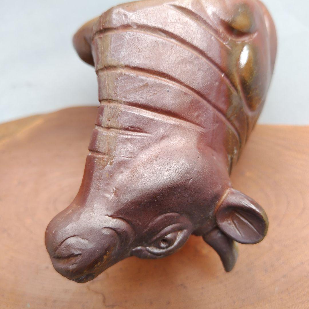 レア限定品、親族の蔵出し品、備前焼細工の名工、木南知加選、牛細工の置物、出来最高