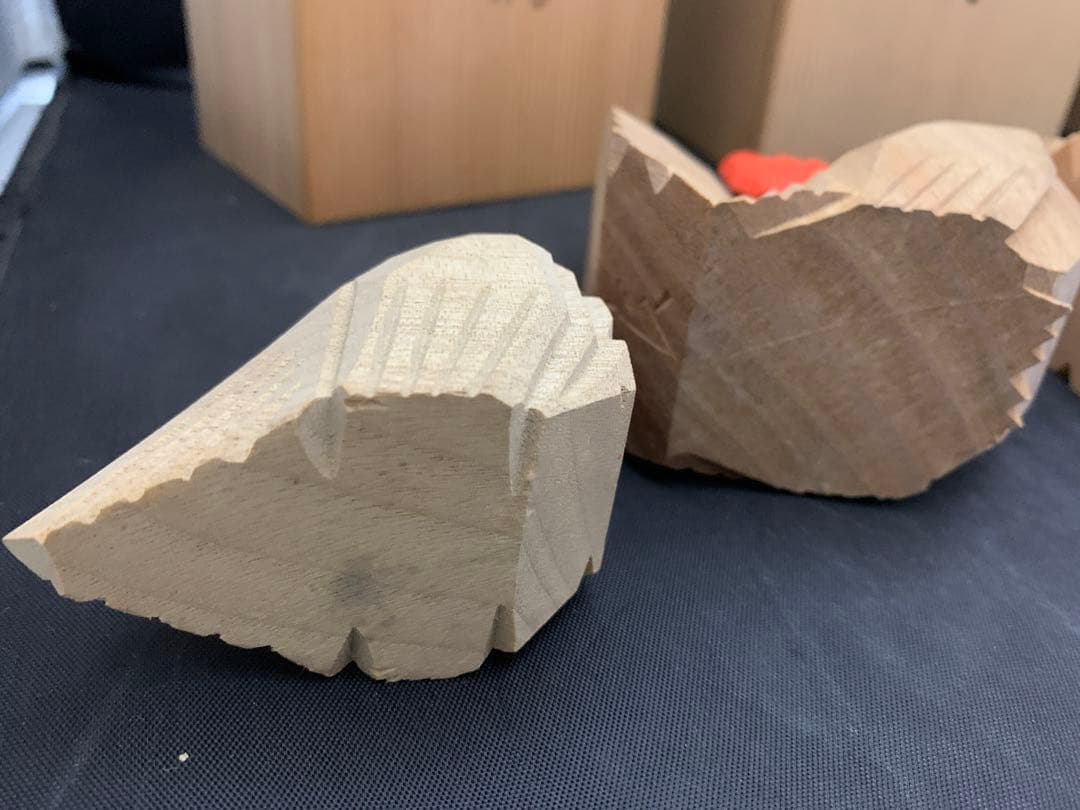 一刀彫師 中村良記作 干支の置物 酉 神鶏 雄雌2羽