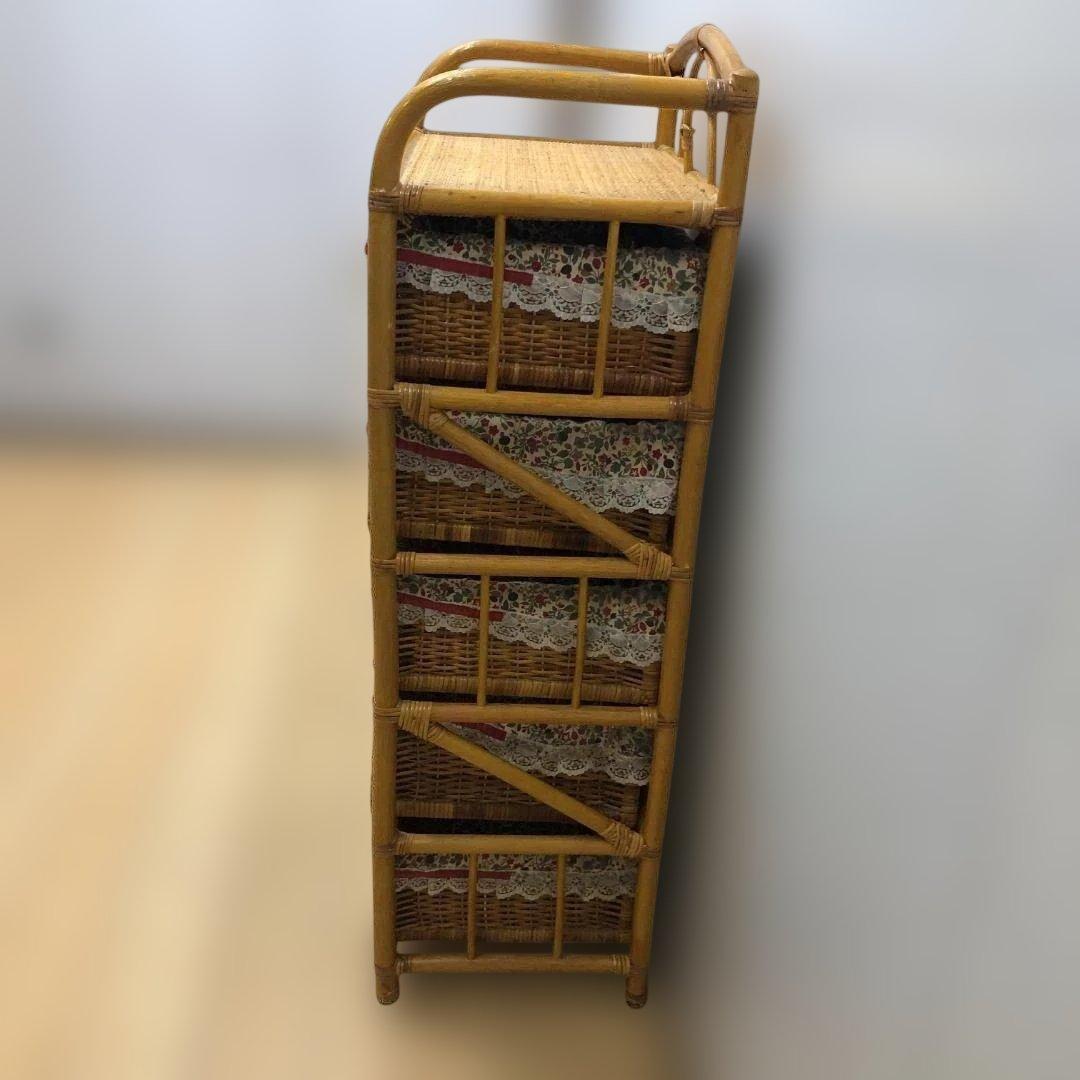 送料込】ラタン 籐 ヴィンテージ収納 4段チェスト アンティーク 250708