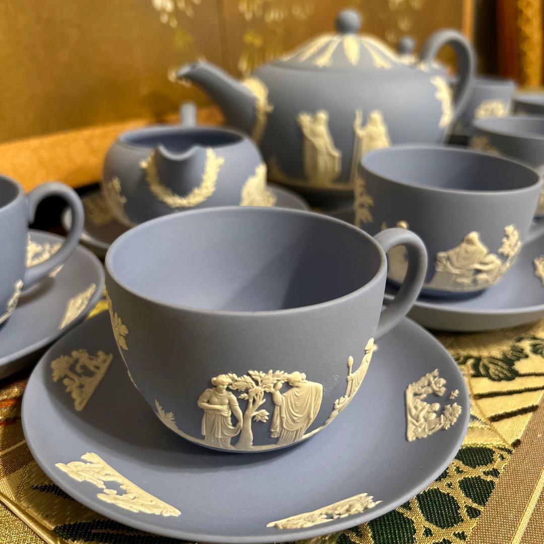 美品 ウェッジウッド ジャスパー ペールブルー ティーセット - メルカリ