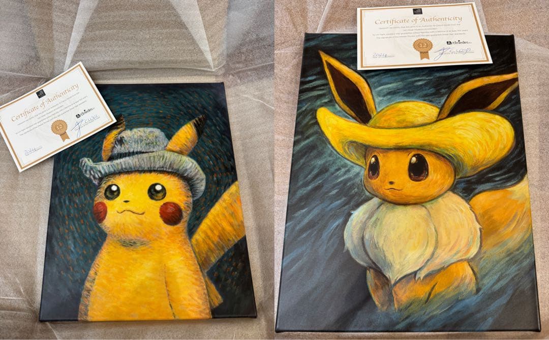 ゴッホピカチュウ イーブイ セット キャンバスアート Sサイズ 45×35cm